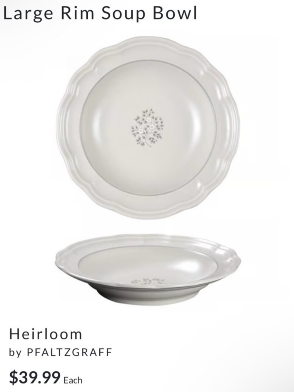 (2) Pfaltzgraff Heirloom Large Rimmed Soup Bowls - Picture 3 of 9